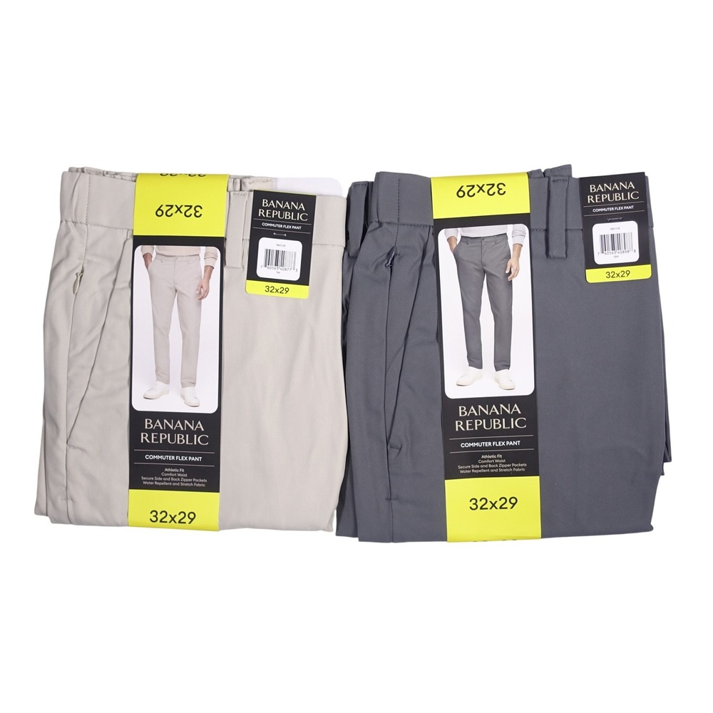 Banana Republic Mens Commuter Flex Pant 32x29 Athletic Fit Tan Gray 2 Pack NWT